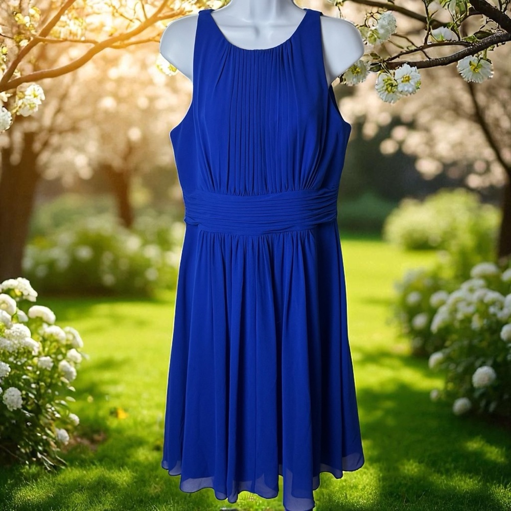 Ralph Lauren Evening Deep Bright Blue Chiffon Special Occasion Midi Dress 8
